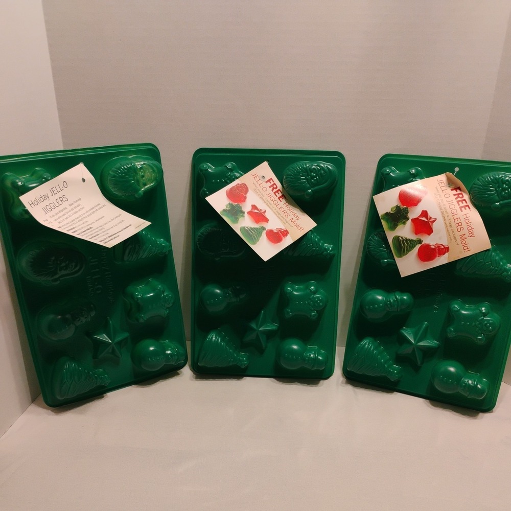 2009 JELL-O Gelatin Jigglers Happy Holidays Christmas Mold Green Lot of 3